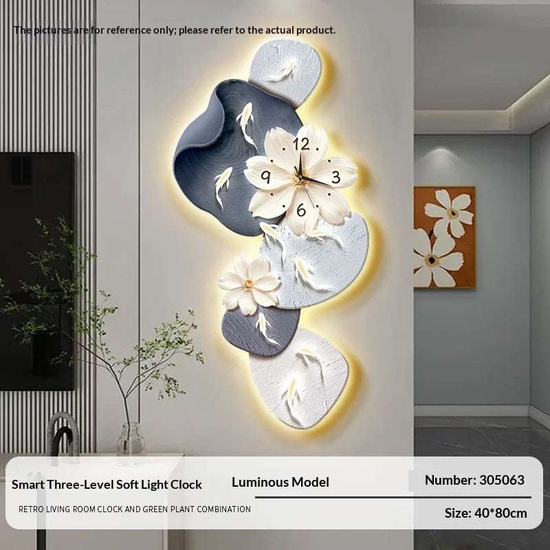 Wall Clock Modern Minimalist Nine Koi Fish Large Silent Wall Clock Home Decor Living Room Bedroom TV Background No Drilling