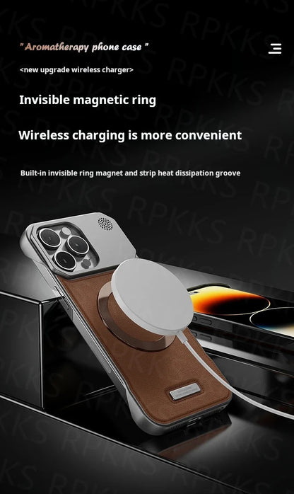 Business Aromatherapy Leather Case for iPhone 17 Air 16 15 14 Plus 13 12 11 Pro Max For Magsafe Magnetic Frameless Armor Cover