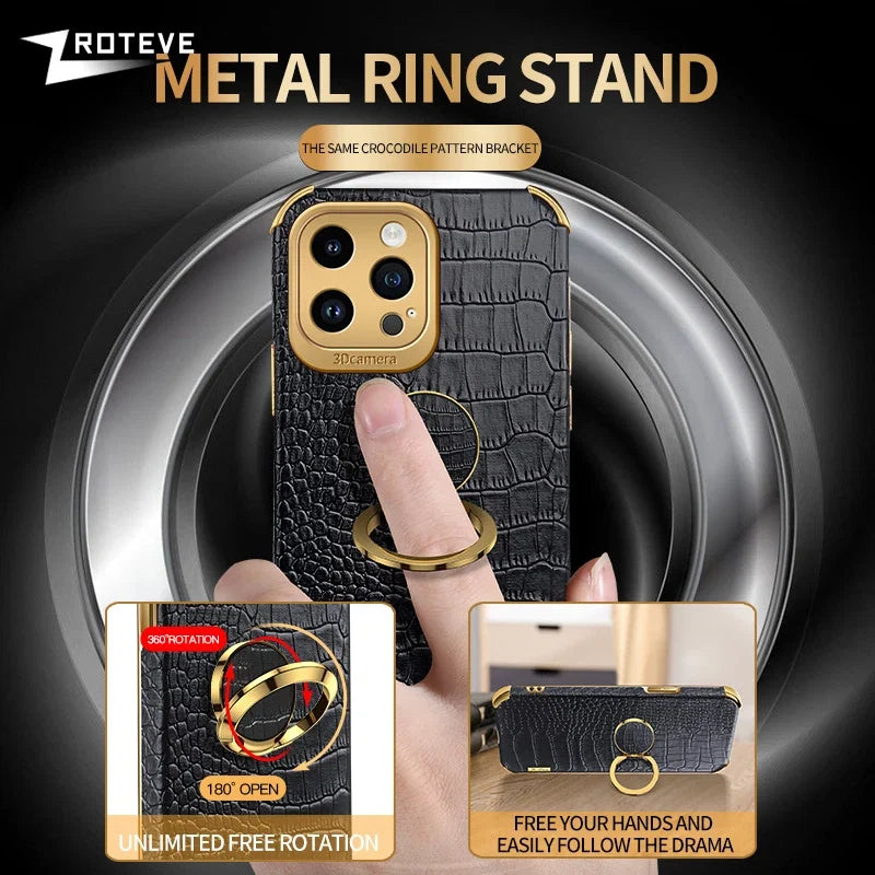 For iPhone 16 e 16e 15 14 13 12 11 Pro Max Zroteve Crocodile Leather Plating Silicone Cover For iPhone16 Plus iPhone13 Mini Case