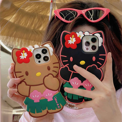 Kawaii Hello Kitty Phone Case For iPhone 17 16 15 14 13 12 11 Pro Max Plus 17 Pro Hawaiian Hula Skirt Kitty Silicone Phone Cover