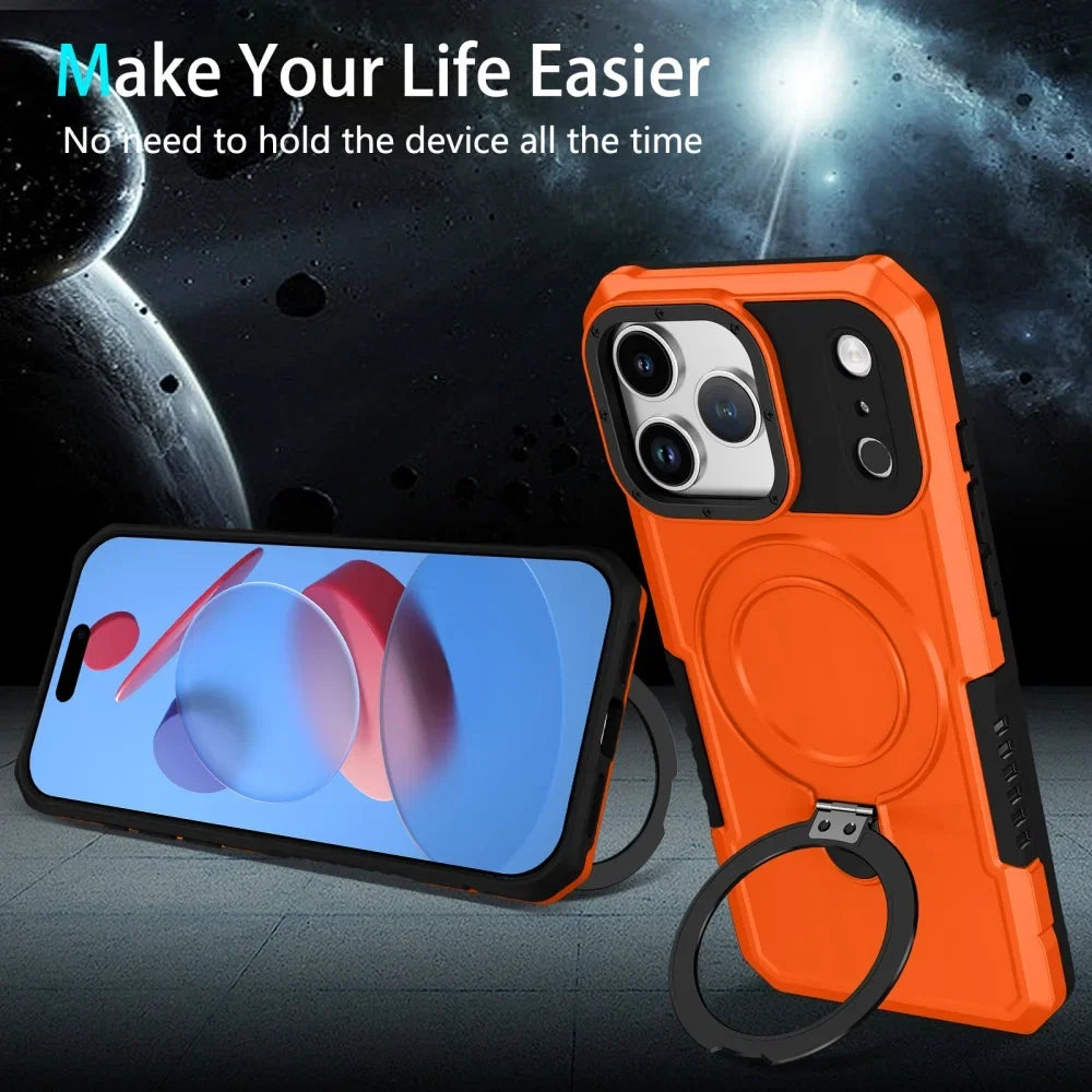 Luxury Armor For Magsafe Magnetic Stand Holder Phone Case For iPhone 17 Pro Max 17 Air Ring Bracket Shockproof Bumper Cover