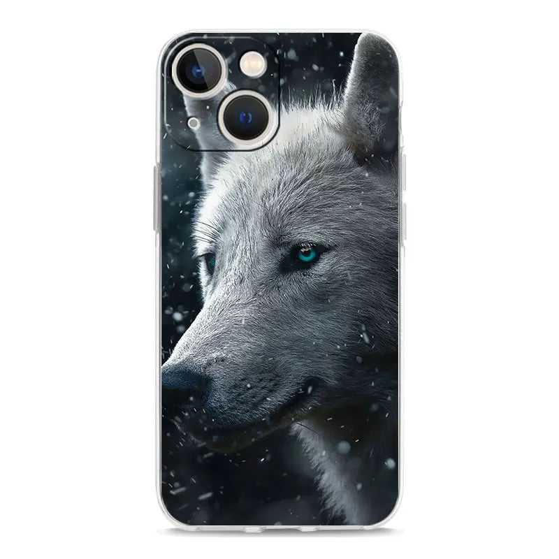 Luxury Transparent Phone Case For iPhone 15 14 13 12 11 Pro Max XS X XR 7 8 Plus Clear Cover Black Cheetah Tiger Lion Animals