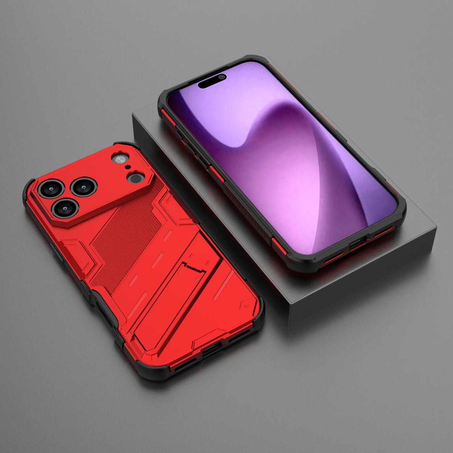 New Solid Armor Cyber Shockproof Phone Case For iPhone 17 Pro Max 17 AIR With Stand Holder Cover Protective Shell