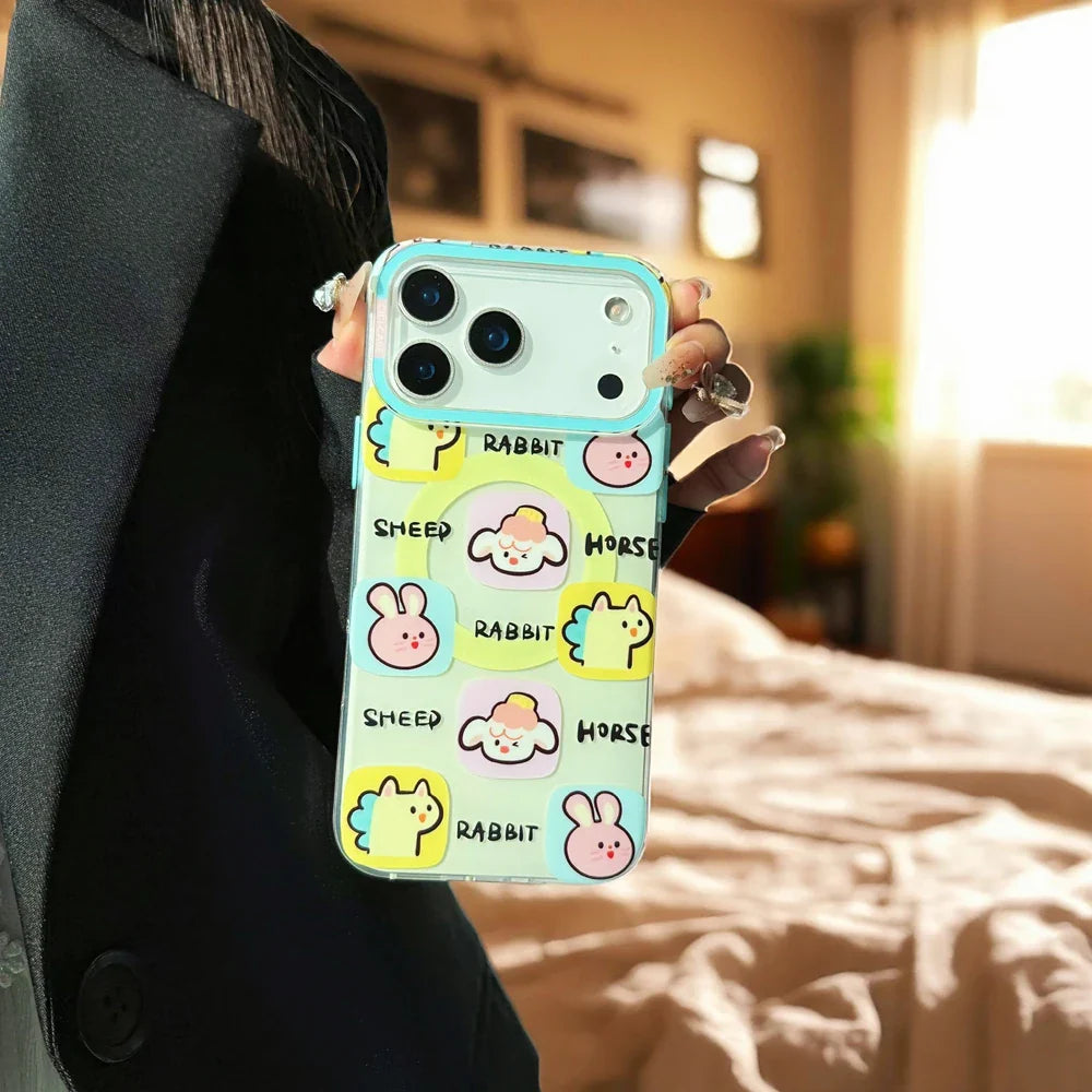 For iPhone 17 13 14 15 16 Pro Max Case Magsafe Happy Dapamine Color Anti-Collision Drop-proof Protective Cover for Summer Girls