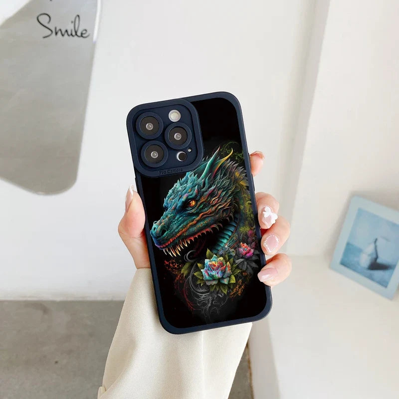 Fashion Chinese Vintage Dragon Phone Case For iPhone 13 12 11 14 Pro Max 14 Plus 7 8 Plus SE2020 XS XR X Soft Silicon Back Cover