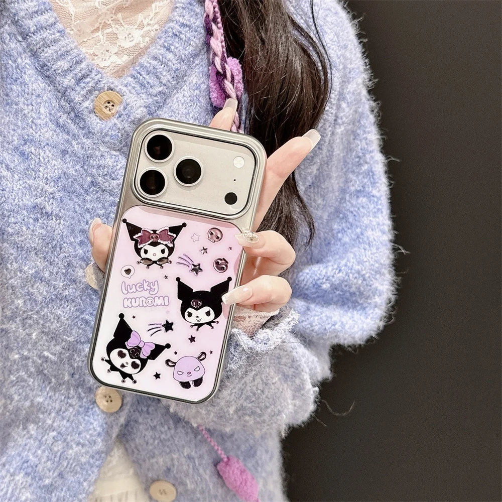 Cute Kuromi Electroplated Phone case for iPhone 17 Pro 14 16 15 Pro Max Fundas Cartoon Cases 16 Max Shockproof Protective Cover