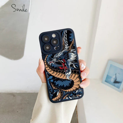 Fashion Chinese Vintage Dragon Phone Case For iPhone 13 12 11 14 Pro Max 14 Plus 7 8 Plus SE2020 XS XR X Soft Silicon Back Cover