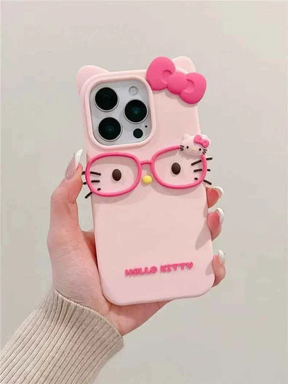 3D Glasses Cat Silicone Phone Case For iPhone 17 Pro Max 16 15 Plus 14 13 Mini 12 11 4 4S 5 5S 7 8 SE