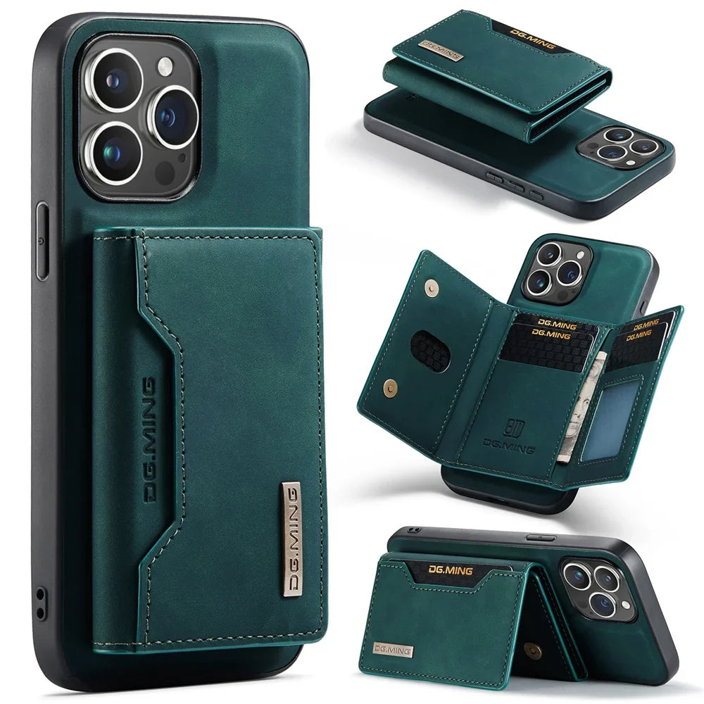 2 In 1 Case For iPhone 16 15 14 13 12 11 Pro Max Plus XS Max XR 8 Plus SE 2022 Wallet Magnetic Leather Card Holder Pocket Cover