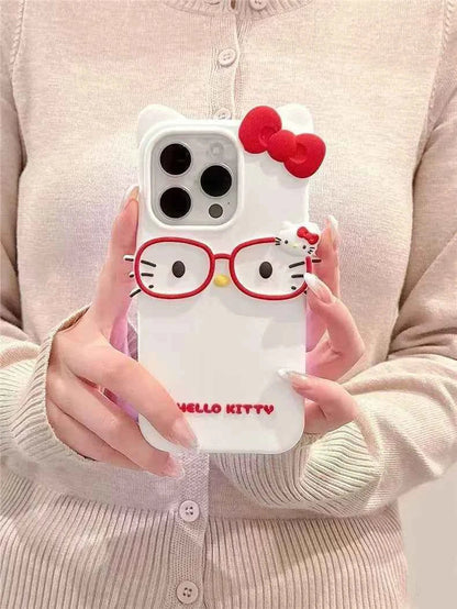 3D Glasses Cat Silicone Phone Case For iPhone 17 Pro Max 16 15 Plus 14 13 Mini 12 11 4 4S 5 5S 7 8 SE