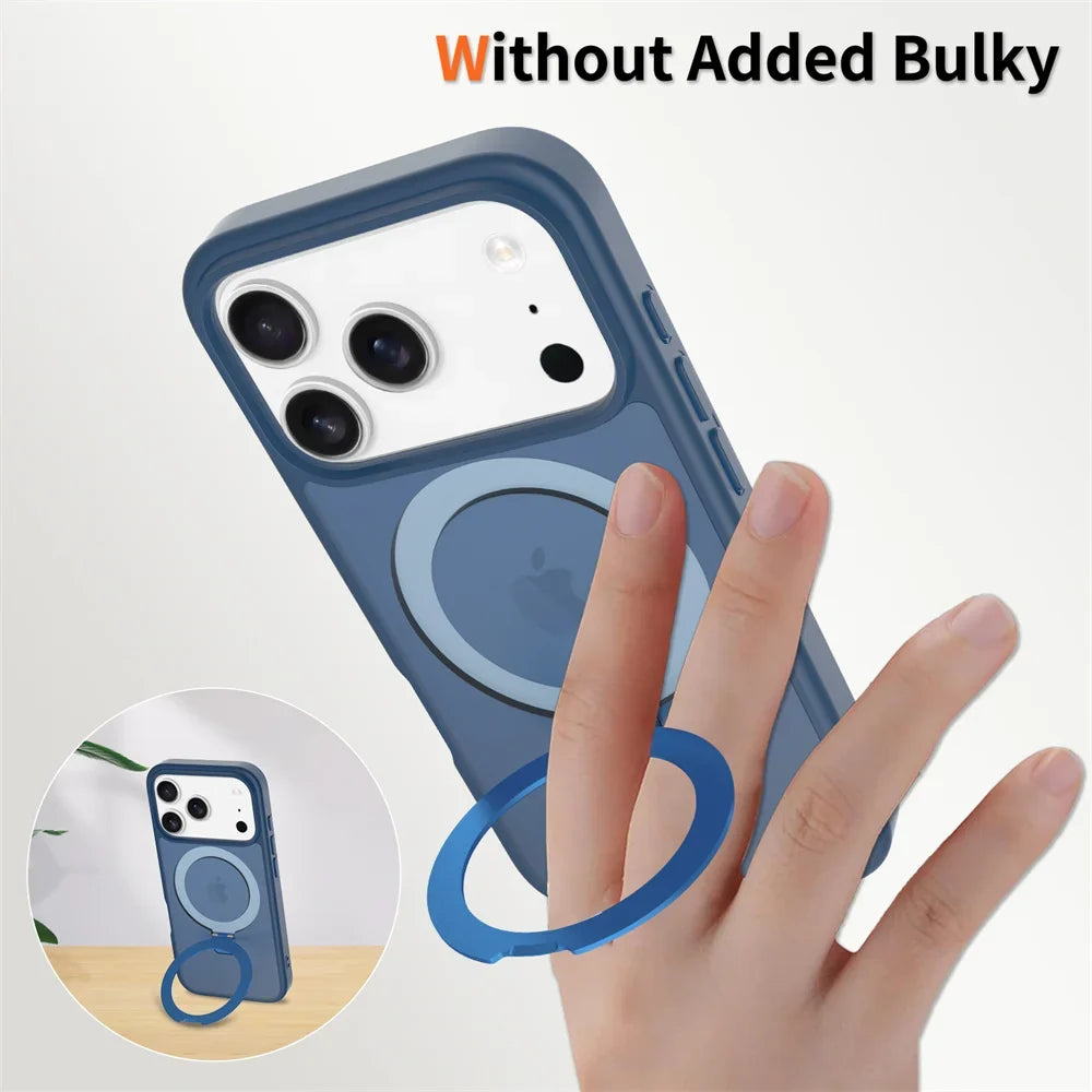 Luxury For Magsafe Fold Stand Magnetic Phone Case For iPhone 17 Air 16 15 Pro Max 16E 14 Plus 13 12 Frosted Translucent Cover
