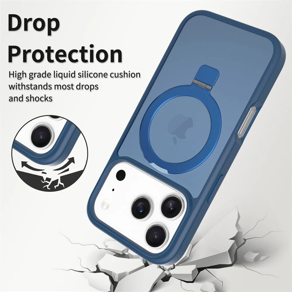 Luxury For Magsafe Fold Stand Magnetic Phone Case For iPhone 17 Air 16 15 Pro Max 16E 14 Plus 13 12 Frosted Translucent Cover