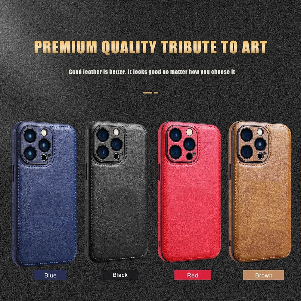 Soft Leather Case for iPhone 15 14 13 12 11 16 Pro Max XR XS Max 7 8 Plus Ultra Thin Lens Protection iphone16 16Pro Cover Coque