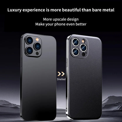 Genuine Cowhide Leather Phone Case for iPhone 16 15 11 12 13 14 Pro Max Luxury Plating Shockproof Lens Protection Back Cover