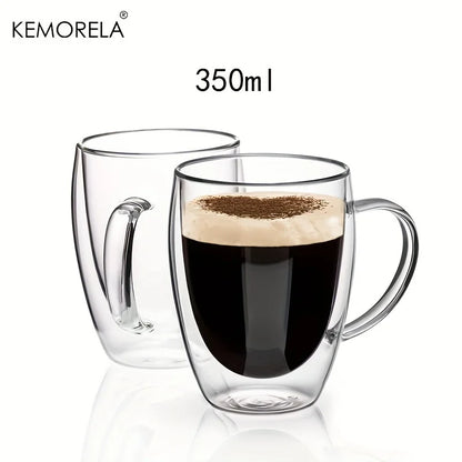 2/4/6PCS 350ML Double Wall Glass Coffee Mug With Handle Transparent Glass Cappuccino Cup Coffee Milk Tea Juice Tea Cup