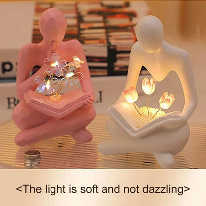 Desktop Thinker Sculpture Ornament Abstract Figure Tulip Book Lamp