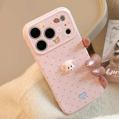 Korean Polka Dots 3D Cartoon Puppy Phone Case For iPhone 17 16 15 14 13 12 Pro Max Candy Colors Shockproof Protective Soft Cover