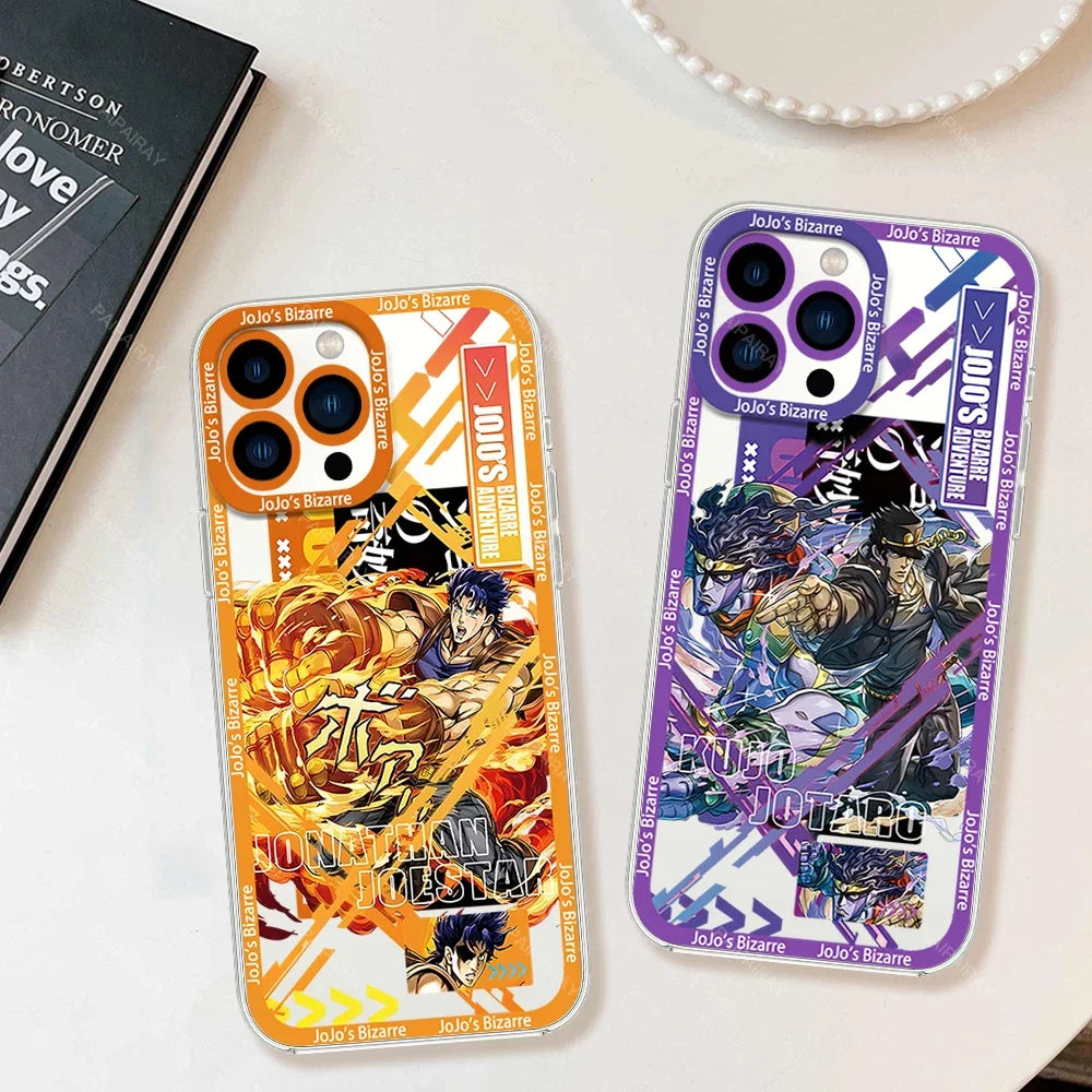 JoJos Bizarre Adventure Anime Phone Case for iPhone 12 11 13 14 15 16 Max Pro Plus Transparent Bezel Cover