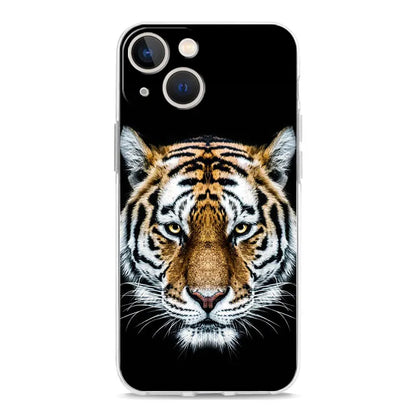 Luxury Transparent Phone Case For iPhone 15 14 13 12 11 Pro Max XS X XR 7 8 Plus Clear Cover Black Cheetah Tiger Lion Animals