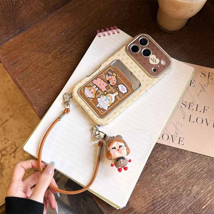 Kawaii Cartoon Cry Girls Card Holder Phone Case For iPhone 16 Pro 14 15 17 Pro Max Cover with Hand Rope Cute Protective Cases