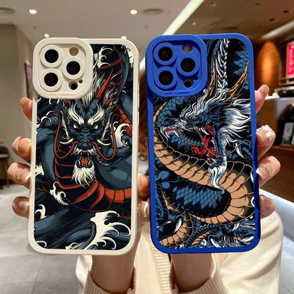 Fashion Chinese Vintage Dragon Phone Case For iPhone 13 12 11 14 Pro Max 14 Plus 7 8 Plus SE2020 XS XR X Soft Silicon Back Cover