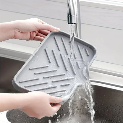 Multifunctional Silicone Sink Tray with Drain – Soap Dish, Sponge & Brush Organizer for Kitchen and Bathroom (Ventilated & Easy to Clean)