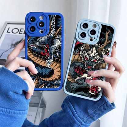 Fashion Chinese Vintage Dragon Phone Case For iPhone 13 12 11 14 Pro Max 14 Plus 7 8 Plus SE2020 XS XR X Soft Silicon Back Cover