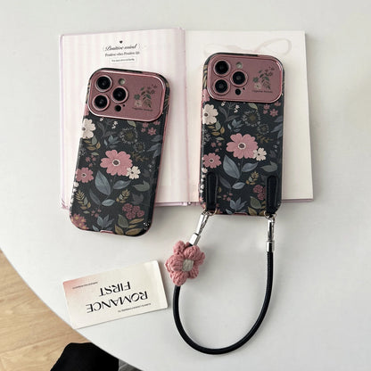 Ins Korean Camellia phone case suitable for iPhone 17 17Promax 16 15 14 13 Promax shock-absorbing strap hanging rope phone case