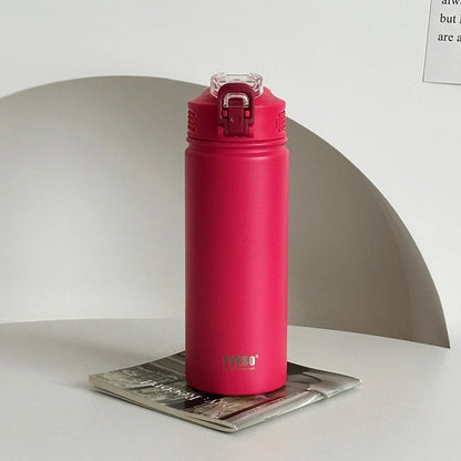 TYESO 600ML/750ML Thermos Water Bottle With Straw Stainless Steel Car Thermal Sports Cup Keeps Cold and Heat Thermal Travel Mug