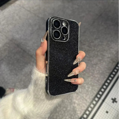 Luxury Bling Glitter Leather Case For iPhone 16 15 14 13 12 11 Pro Max Sparkling Soft Silicone Shockproof Plating Bumper Cover