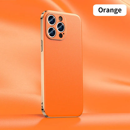 Genuine Cowhide Leather Phone Case for iPhone 16 15 11 12 13 14 Pro Max Luxury Plating Shockproof Lens Protection Back Cover