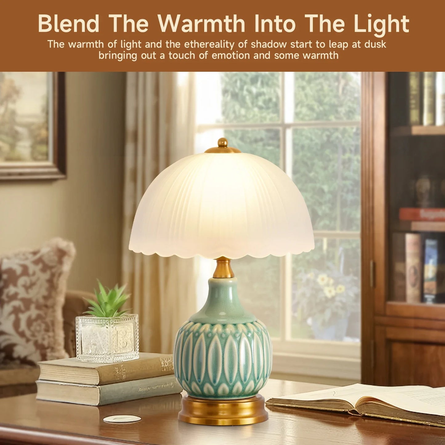 Vintage Lamp for Living Room,16" Modern Ceramic Table Lamps for Bedroom,Retro Bedside Nightstand Traditional Lamps,Classic Chino