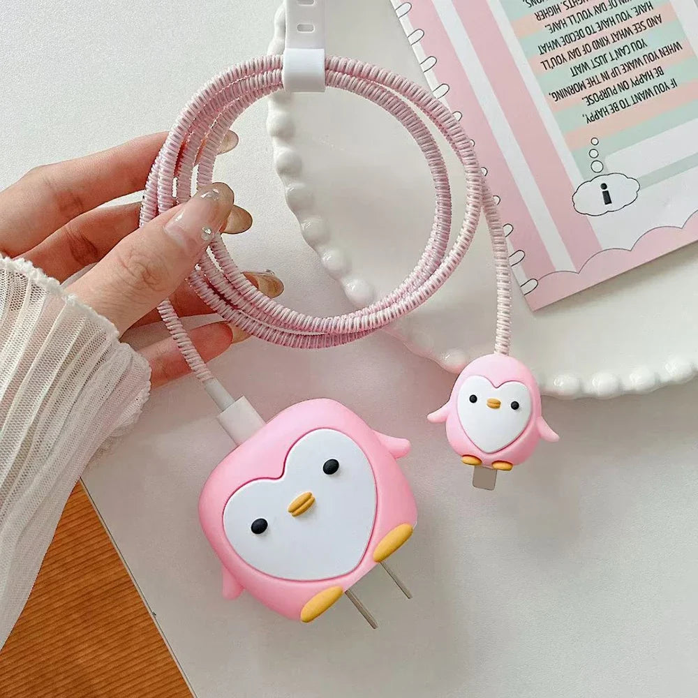 Flowers Protector Case For iPhone 16 15 14 13 12 11 Pro Max 18W/20W TPU Cable Organiser Bite Cord USB Cable Charging Head Winder