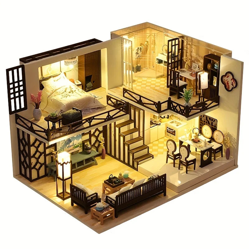 1pc,Diy Wooden Doll House,Assembly Model Kit,3d Puzzle, Birthday Christmas Gifts for teenagers and adults,Home Decor Micro Model