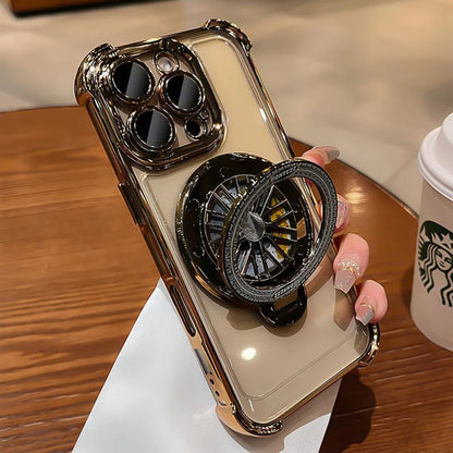 Luxury Plating  Airbag Shockproof Case For iPhone 16 Pro Max 11 12 13 14 15 Pro Max For Magsafe Rotating Gyro Stand Phone Cover