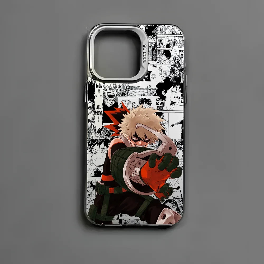 Anime K-Katsuki Bakugo Phone Case For iPhone 16 15 14 13 12 11 Pro Max Black Matte Multicolor Laser Metallic Aurora Cover