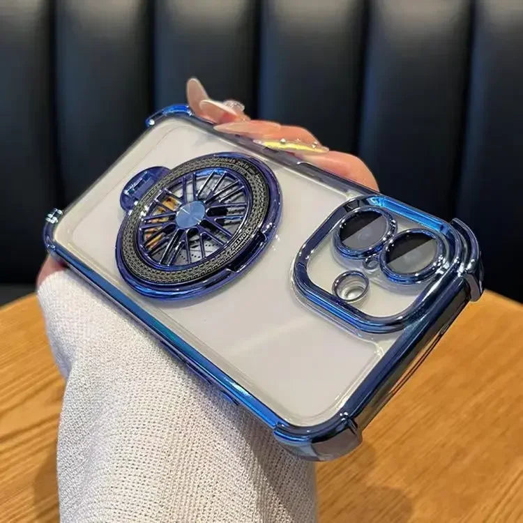 Luxury Plating  Airbag Shockproof Case For iPhone 16 Pro Max 11 12 13 14 15 Pro Max For Magsafe Rotating Gyro Stand Phone Cover