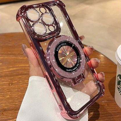 Double Bling Glitter Magsafe Bracket Case for iPhone 16 Pro Max Plus Transparent Plating Cover for iPhone 13 12 11 14 15 Pro Max