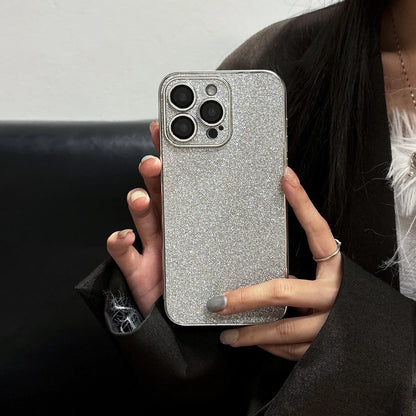 Luxury Bling Glitter Leather Case For iPhone 16 15 14 13 12 11 Pro Max Sparkling Soft Silicone Shockproof Plating Bumper Cover