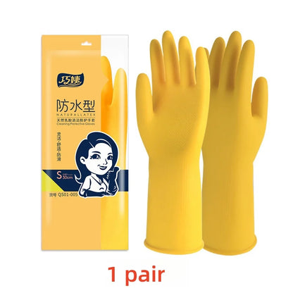 1 Pair Silicone Dishwashing Gloves – Rubber Scrubber Gloves for Household Kitchen Cleaning, Long & Durable