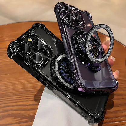 Luxury Plating  Airbag Shockproof Case For iPhone 16 Pro Max 11 12 13 14 15 Pro Max For Magsafe Rotating Gyro Stand Phone Cover
