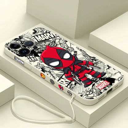 Cartoon Marvel Ironman Deadpool Case for iPhone 12 11 15 Plus X 7 8 13 Mini XR 14 Pro Max SE XS Soft Luxury Cover