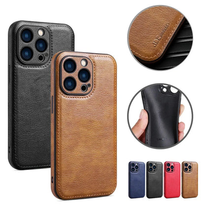 Soft Leather Case for iPhone 15 14 13 12 11 16 Pro Max XR XS Max 7 8 Plus Ultra Thin Lens Protection iphone16 16Pro Cover Coque