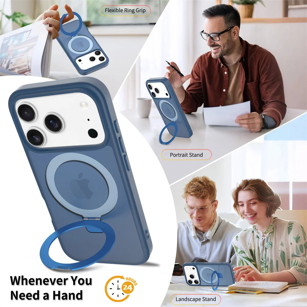 Luxury For Magsafe Fold Stand Magnetic Phone Case For iPhone 17 Air 16 15 Pro Max 16E 14 Plus 13 12 Frosted Translucent Cover