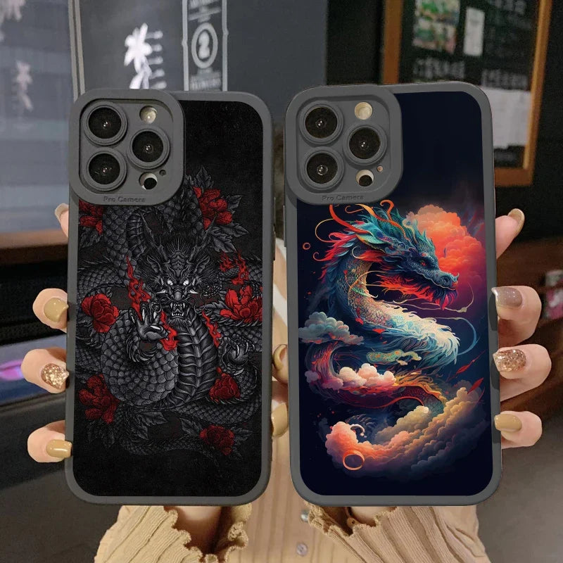 Fashion Chinese Vintage Dragon Phone Case For iPhone 13 12 11 14 Pro Max 14 Plus 7 8 Plus SE2020 XS XR X Soft Silicon Back Cover