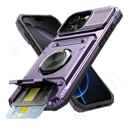 Case For iPhone 16 15 14 13 12 11 Pro Max XS XR 8 7 Plus Magnetic Rotated Ring Kickstand Heavy Duty Drop Protection Wallet Cover