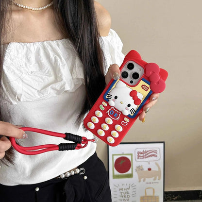 Cute 3D Telephone Hello Kitty Phone Case for iPhone 17 16 15 14 13 Pro Max Plus 17 Pro Cartoon Soft Silicone Cover with Lanyard