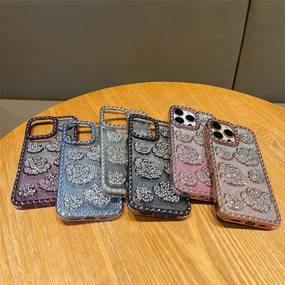 Fashion 3D Diamond Rose Phone Case for iPhone 16 15 14 13 11 12 Pro Max 16 Plus Bling Shiny Gradient Shockproof TPU Soft Cover