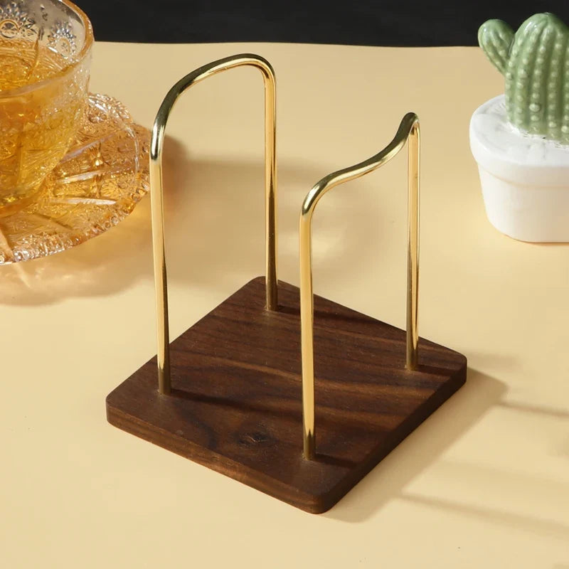 Metal Disposable Cup Storage Holder Water Tea Cups Dispenser Rack Shelf with Wooden Base Mug Display Stand Home Organizer