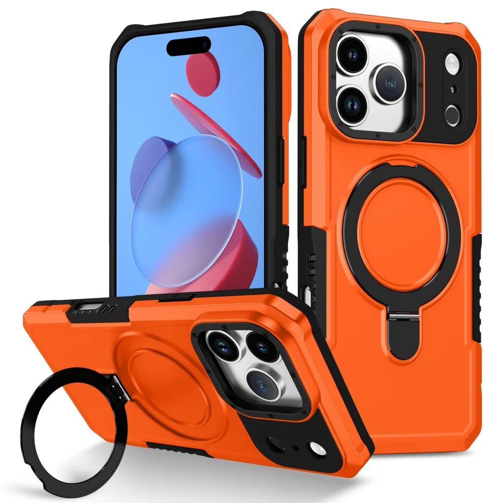 Luxury Armor For Magsafe Magnetic Stand Holder Phone Case For iPhone 17 Pro Max 17 Air Ring Bracket Shockproof Bumper Cover